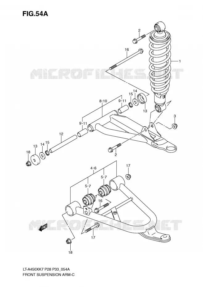VOORWIELOPHANGING ARM (MODEL K8/K9/L0) Suzuki QUAD 450 KINGQUAD 2009  LT-A450XZK9(P28/P33)