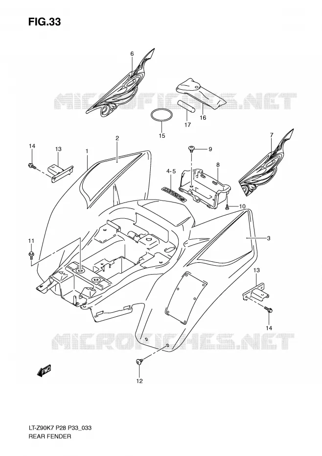 ACHTERSPATBORD (MODEL K7/K8/K9) Suzuki QUAD 90 QUADSPORT 2009  LT-Z90K9(P28/P33)