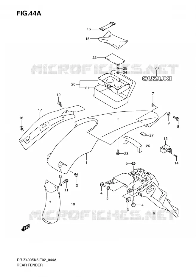 ACHTERSPATBORD (MODEL K9) Suzuki MOTO 400 DR-Z 2005  DR-Z400SK5(E2)