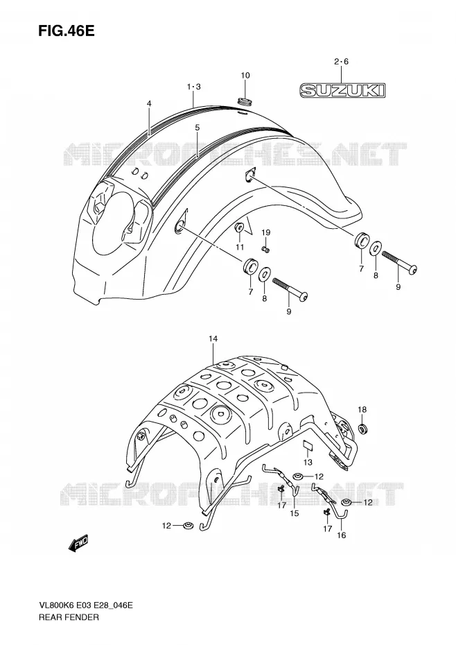 ACHTERSPATBORD (MODEL K9) Suzuki MOTO 800 VOLUSIA 2010  VL800CL0(E3/E28)