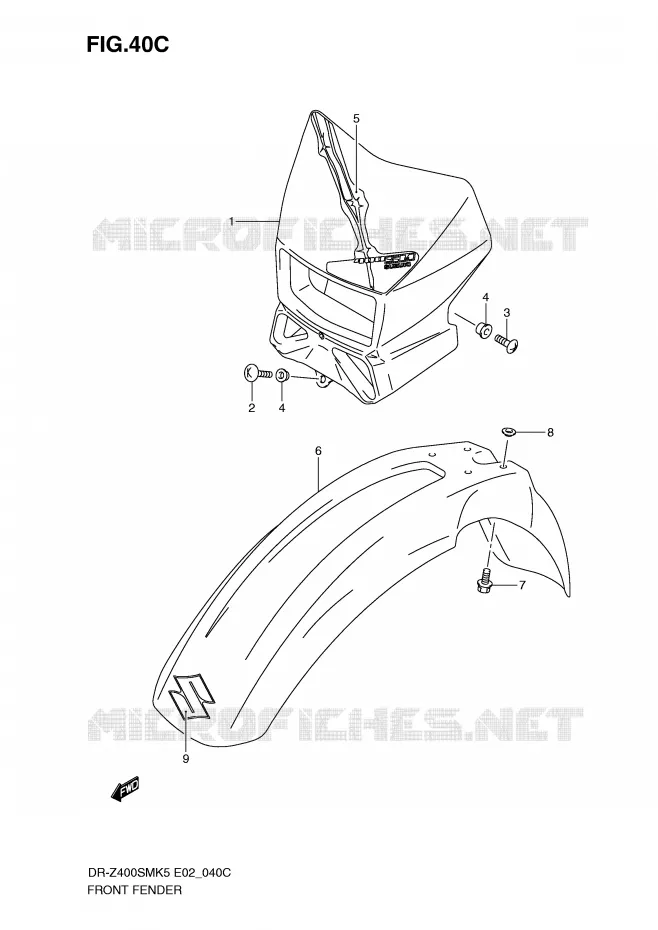 FRONT FENDER (MODEL K9) Suzuki MOTO 400 DR-Z 2009  DR-Z400SMK9(E2)