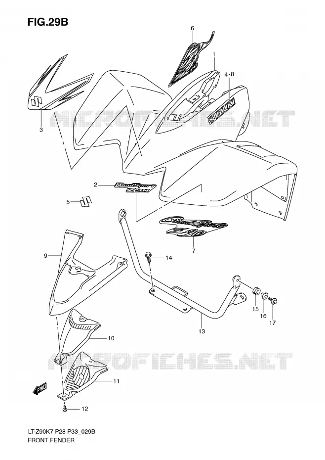 FRONT FENDER (MODEL K9) Suzuki QUAD 90 QUADSPORT 2009  LT-Z90ZK9(P28/P33)