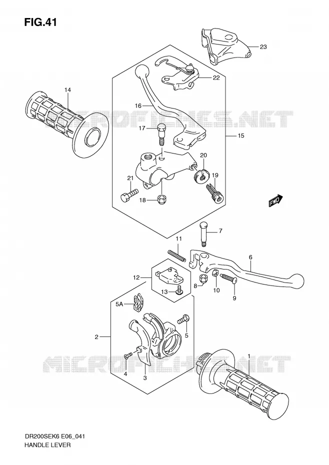 HEFBOMEN - HANDGRIPS (MODEL K6/K7/K8/K9 E24) Suzuki MOTO 200 DR 2006  DR200SEK6(E6)