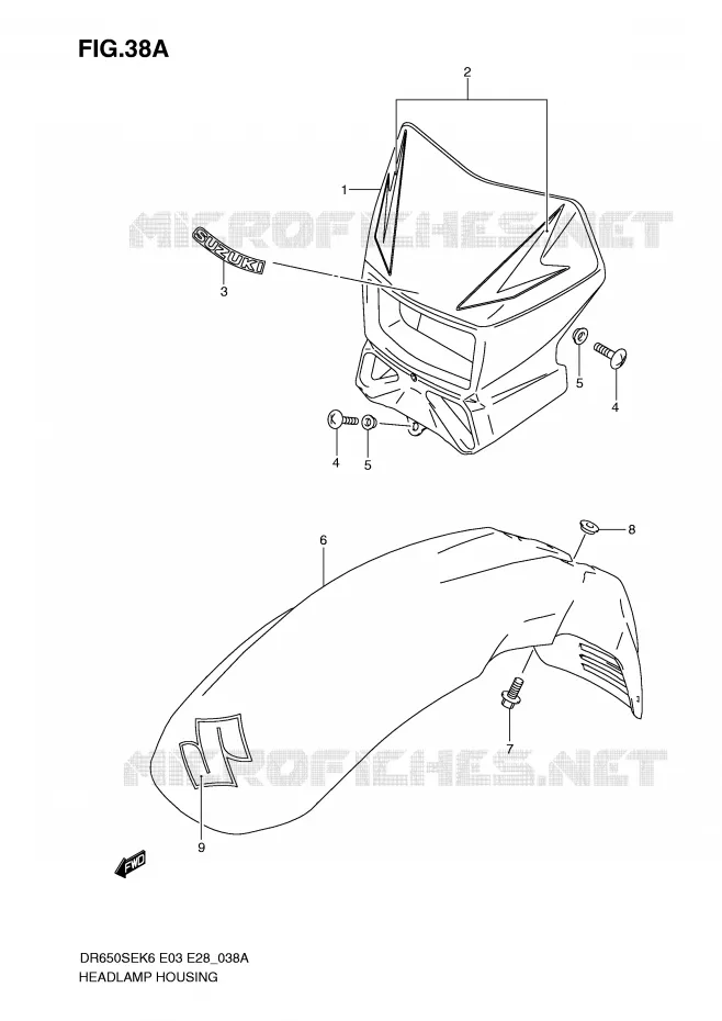 KOPLAMPBEHUIZING (MODEL K9/L0) Suzuki MOTO 650 DR 2009  DR650SEK9(E3/E28)