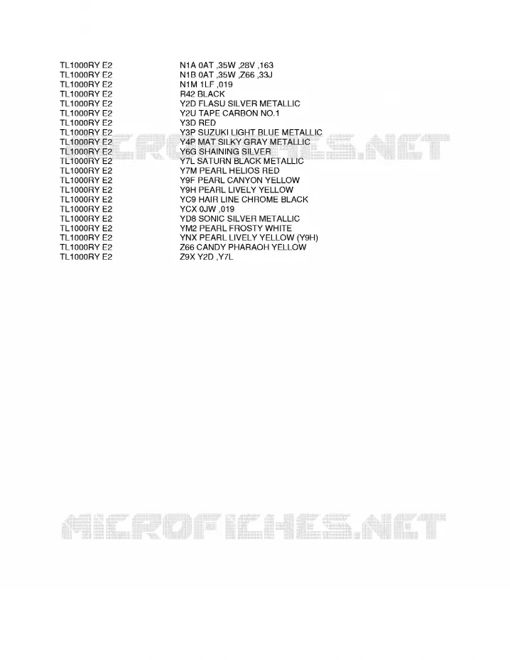 * CHARTE COULEUR * Suzuki MOTO 1000 TL-R 1999  TL1000RX(E2)