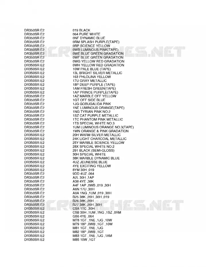 * CHARTE COULEUR * Suzuki MOTO 350 DR 1994  DR350SHR(E2)