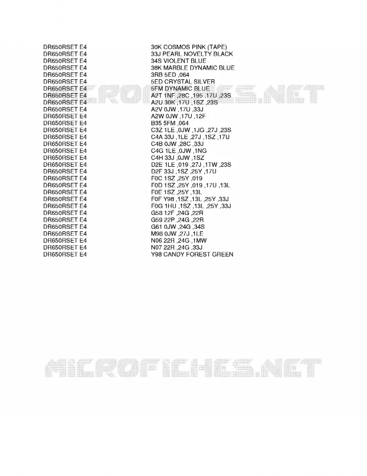 * CHARTE COULEUR * Suzuki MOTO 650 DR 1996  DR650RSET(E4)