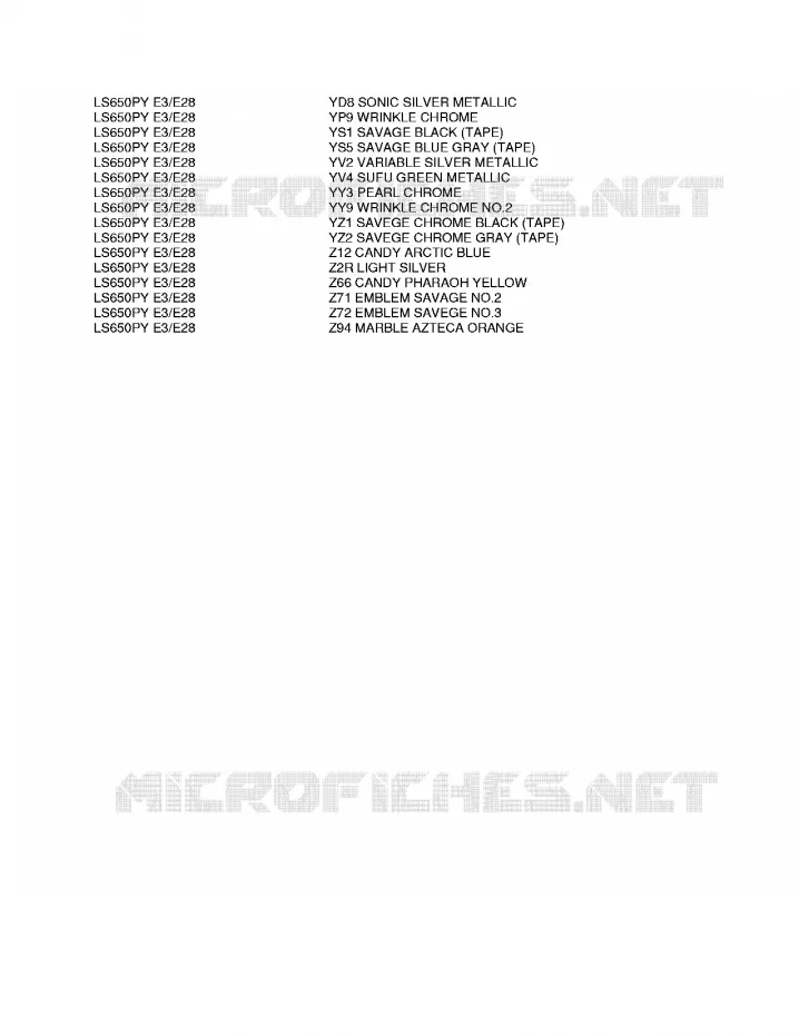 * CHARTE COULEUR * Suzuki MOTO 650 SAVAGE 2000  LS650PY(E3/E28)