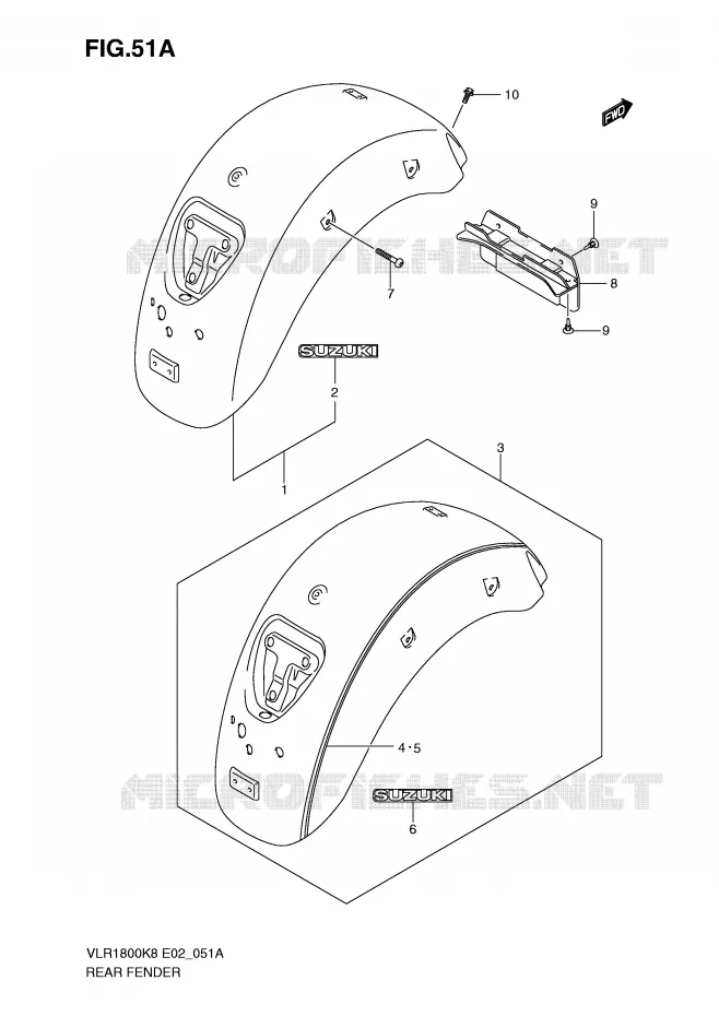 ACHTERSPATBORD (MODEL K9) Suzuki MOTO 1800 INTRUDER 2009  VLR1800UFK9(E2)