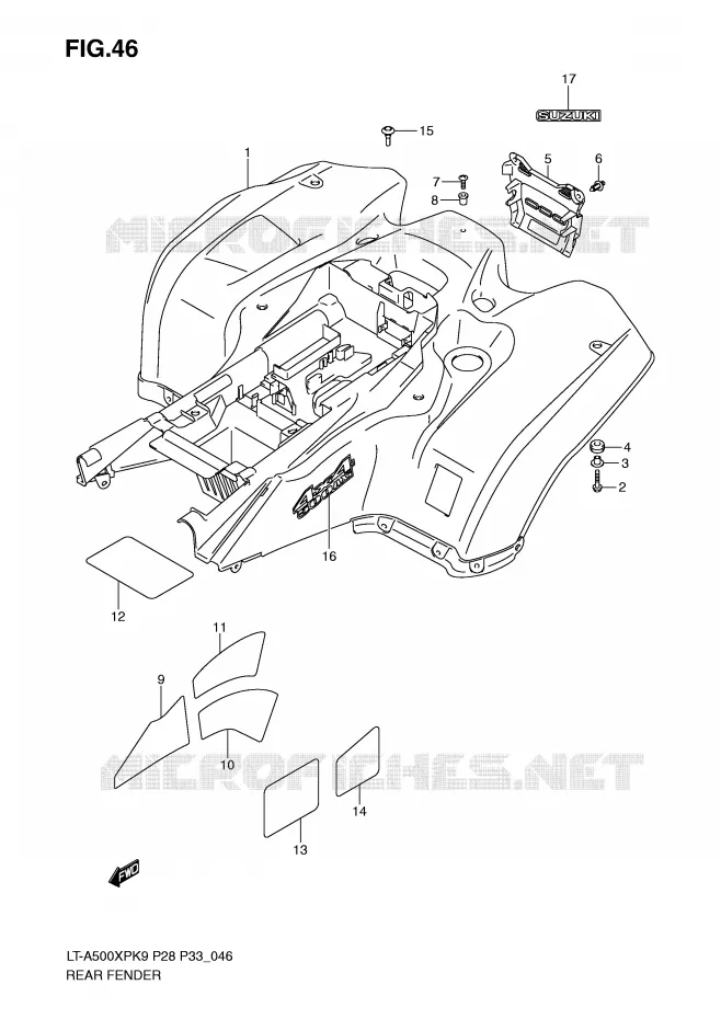 ACHTERSPATBORD (MODEL K9) Suzuki QUAD 500 KINGQUAD 2009  LT-A500XPZK9(P28/P33)
