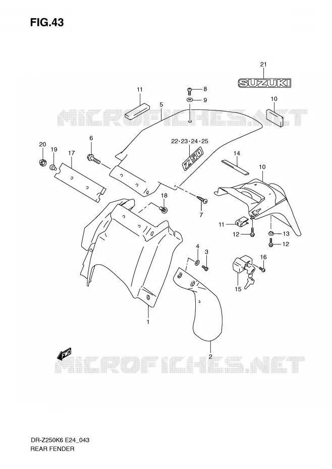 ACHTERSPATBORD Suzuki MOTO 400 DR-Z 2009  DR-Z250K9(E24)