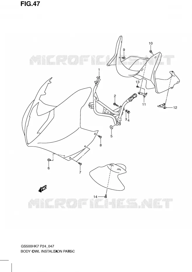 FRONT KUIP VERBLIJF  (WITH COWLING) Suzuki MOTO 500 GS-E 2009  GS500HK9(P24)