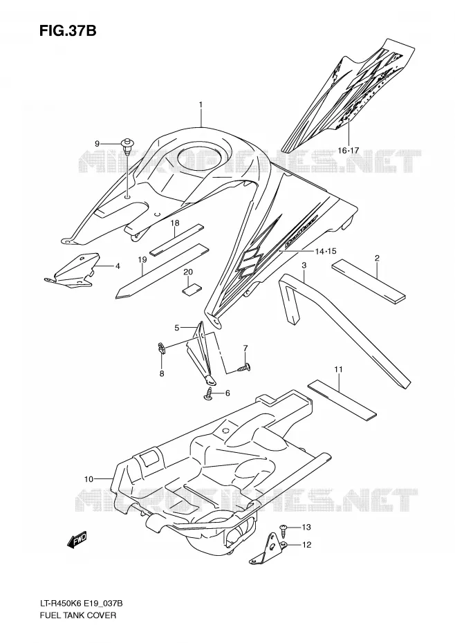 FUEL TANK COVER (MODEL K9) Suzuki QUAD 450 QUADRACER 2007  LT-R450K7(E19)