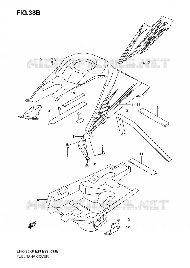 FUEL TANK COVER (MODEL K9) Suzuki QUAD 450 QUADRACER 2009  LT-R450K9(E28/E33)