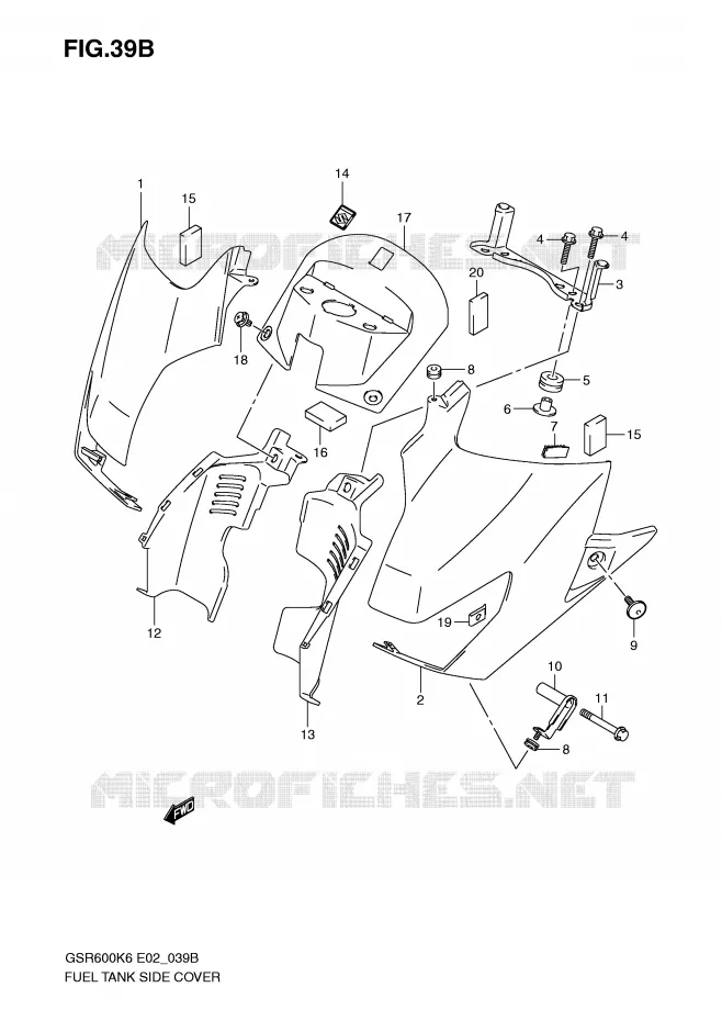 FUEL TANK ZIJKLEP (MODEL K9) Suzuki MOTO 600 GSR 2007  GSR600UK7(E2)