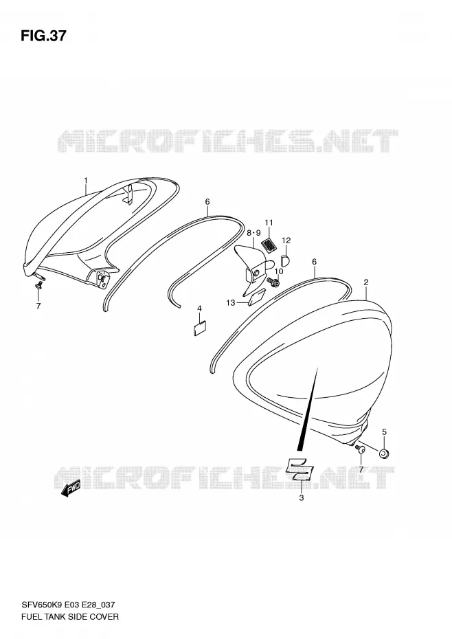 FUEL TANK ZIJKLEP (MODEL K9) Suzuki MOTO 650 GLADIUS 2009  SFV650K9(E3/E28)