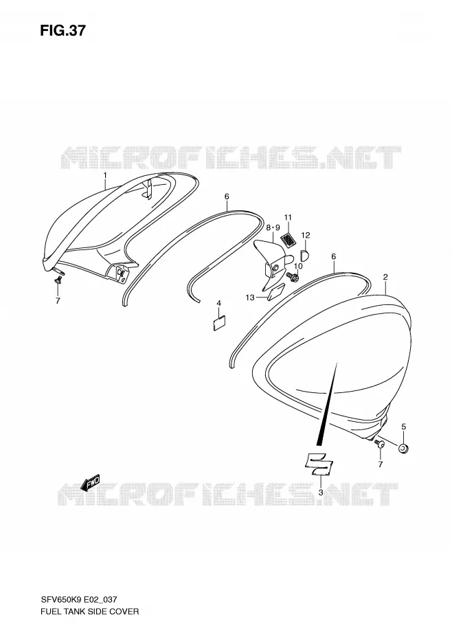 FUEL TANK ZIJKLEP (MODEL K9) Suzuki MOTO 650 GLADIUS 2009  SFV650UK9(E2)
