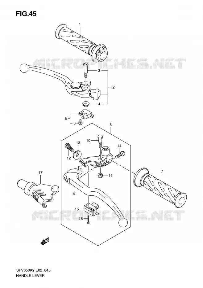 HANDGRIPS - LEVERS Suzuki MOTO 650 GLADIUS 2010  SFV650UAL0(E2)