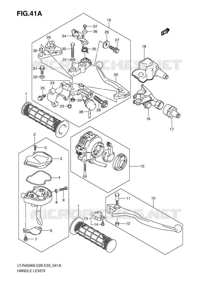 HEFBOMEN - HANDGRIPS (MODEL K9/L0) Suzuki QUAD 450 QUADRACER 2006  LT-R450K6(E28/E33)