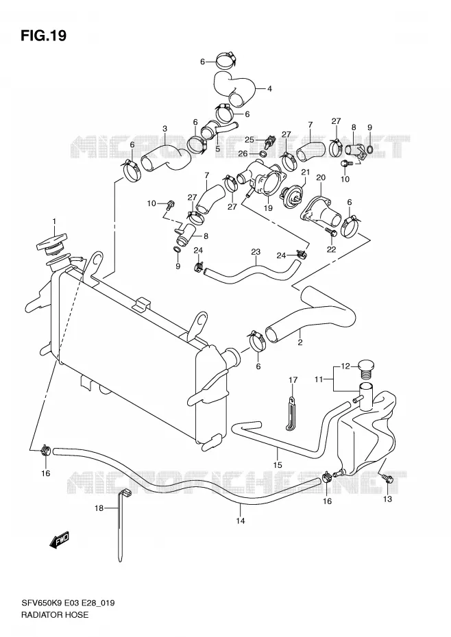 RADIATOR SLANG Suzuki MOTO 650 GLADIUS 2009  SFV650K9(E3/E28)
