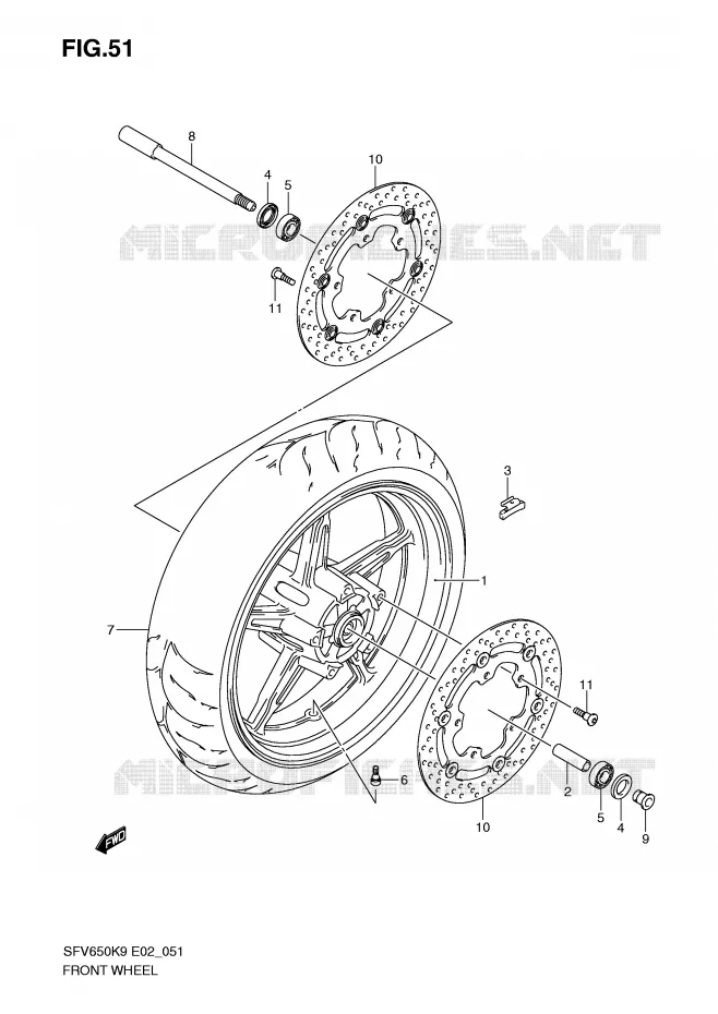 VOORWIEL (SFV650K9/UK9/L0/UL0) Suzuki MOTO 650 GLADIUS 2010  SFV650L0(E2)