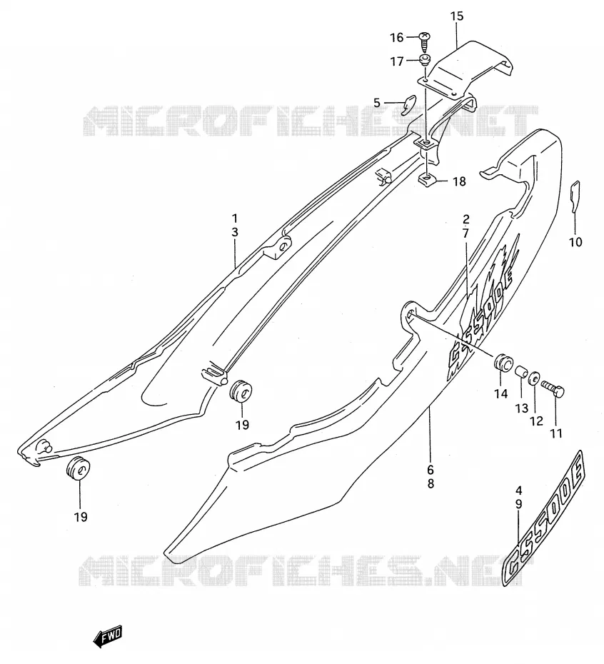ACHTER KUIP  (MODELE R/S/T) Suzuki MOTO 500 GS-E 1992  GS500EN(E28)