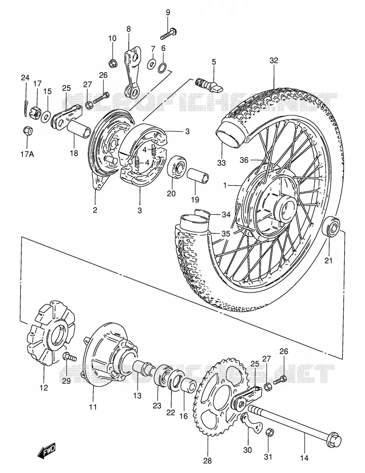 ACHTERWIEL (GN125Z/D/K/M/R) Suzuki MOTO 125 GN 1983  GN125D(E1)