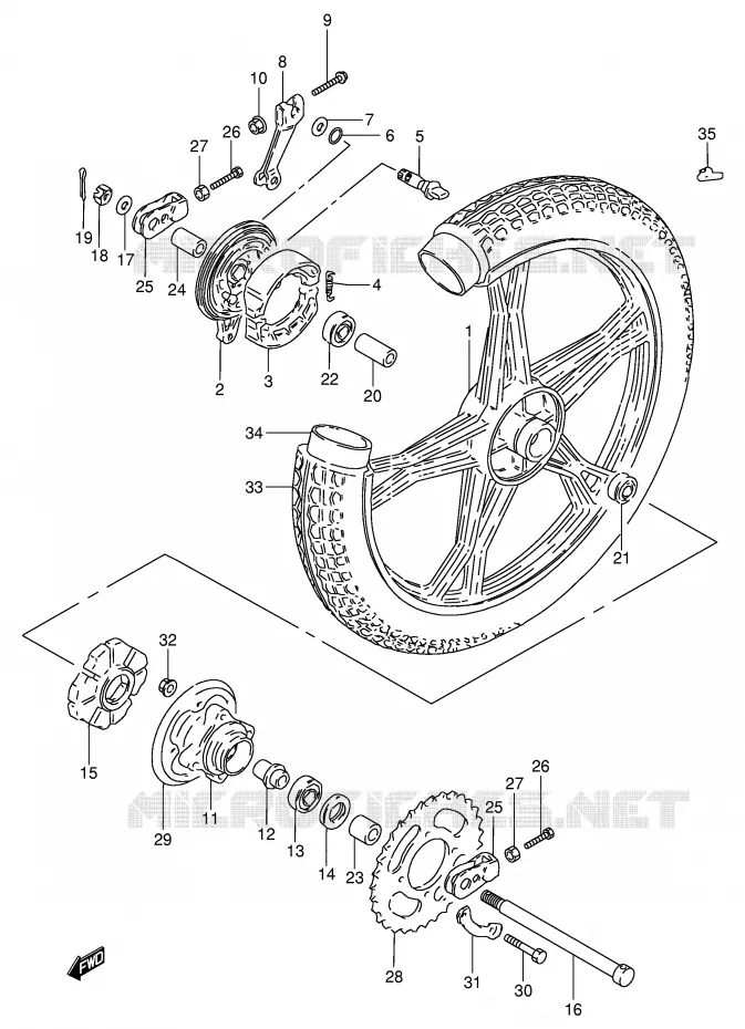 ACHTERWIEL (GN250EM/ER) Suzuki MOTO 250 GN 1991  GN250EM(E2)