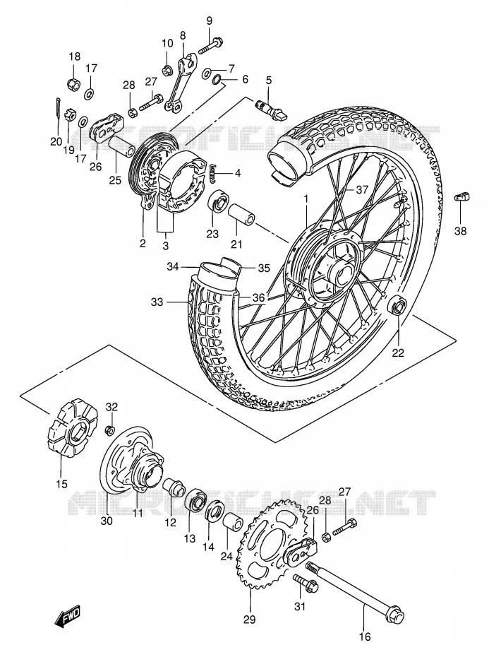 ACHTERWIEL (GN250T/W/X/Y) Suzuki MOTO 250 GN 2001  GN250K1(E2)