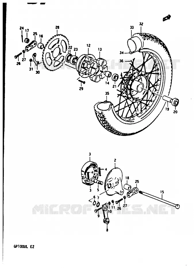 ACHTERWIEL (GP100X/UX/D/UD/UL) Suzuki MOTO 100 GP 1983  GP100UD(X/D/L)