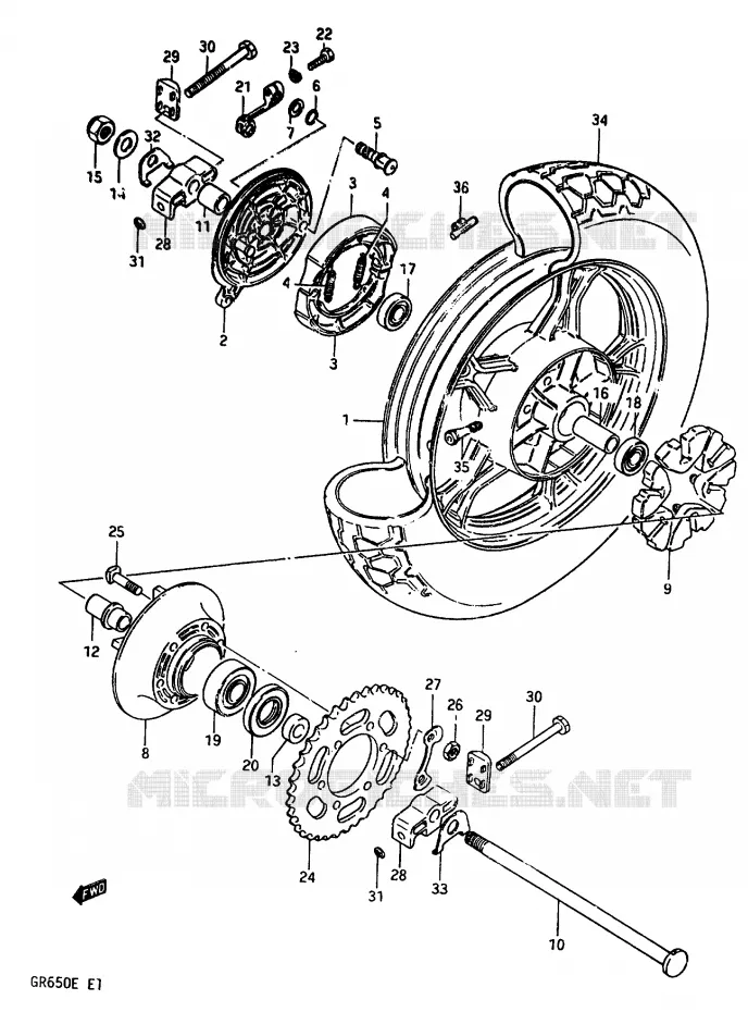 ACHTERWIEL (GR650D/E) Suzuki MOTO 650 TEMPTER 1984  GR650XE(D/E)