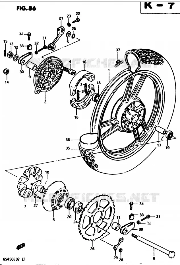 ACHTERWIEL (MODELE D) Suzuki MOTO 450 GS-E 1983  GS450ED2(2/Z/D)