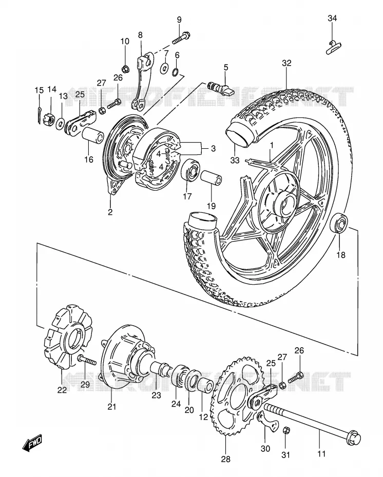 ACHTERWIEL (VOIR NOTE) Suzuki MOTO 125 GS 1991  GS125ESM(E1)