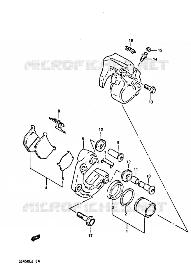 FRONT CALIPER (MODELE E/F/G/H, MODELE J E34, E75) Suzuki MOTO 450 GS-E 1988  GS450EUJ(E/F/G/H/J)
