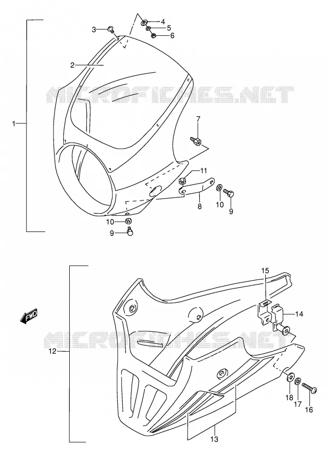 FRONT KUIP (MODELE M/N/P/R/S/T OPTIONNEL) Suzuki MOTO 500 GS-E 1996  GS500ESKT(E2)