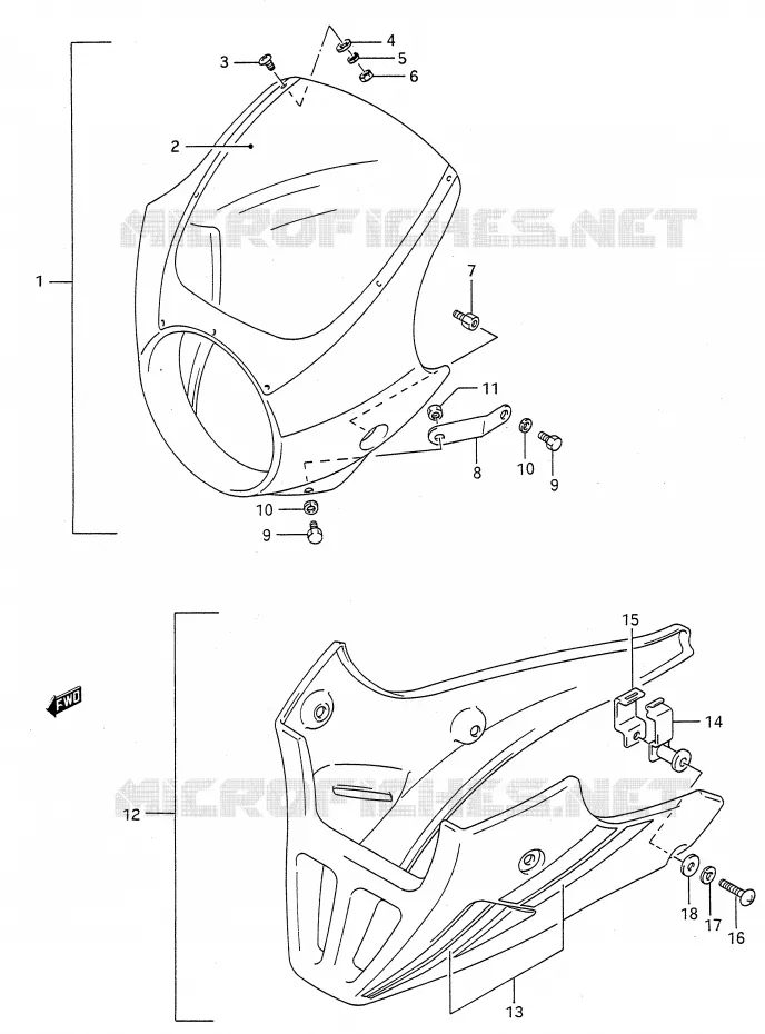 FRONT KUIP (MODELE M/N/P/R/S/T OPTIONNEL) Suzuki MOTO 500 GS-E 1996  GS500ET(E28)
