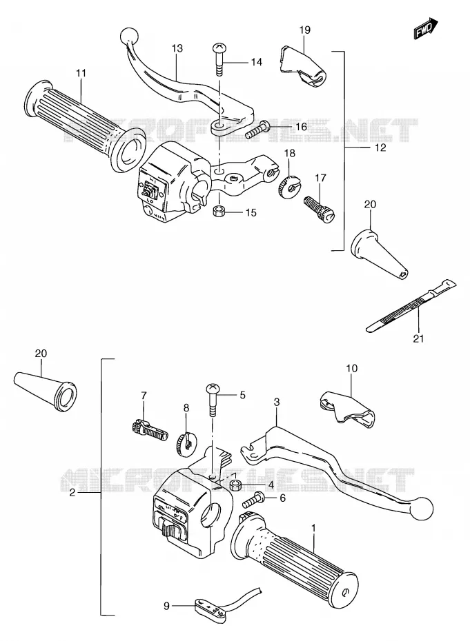 HANDGRIPS - LEVERS (GS125UX/UY E71) Suzuki MOTO 125 GS 1999  GS125ESX(E71)