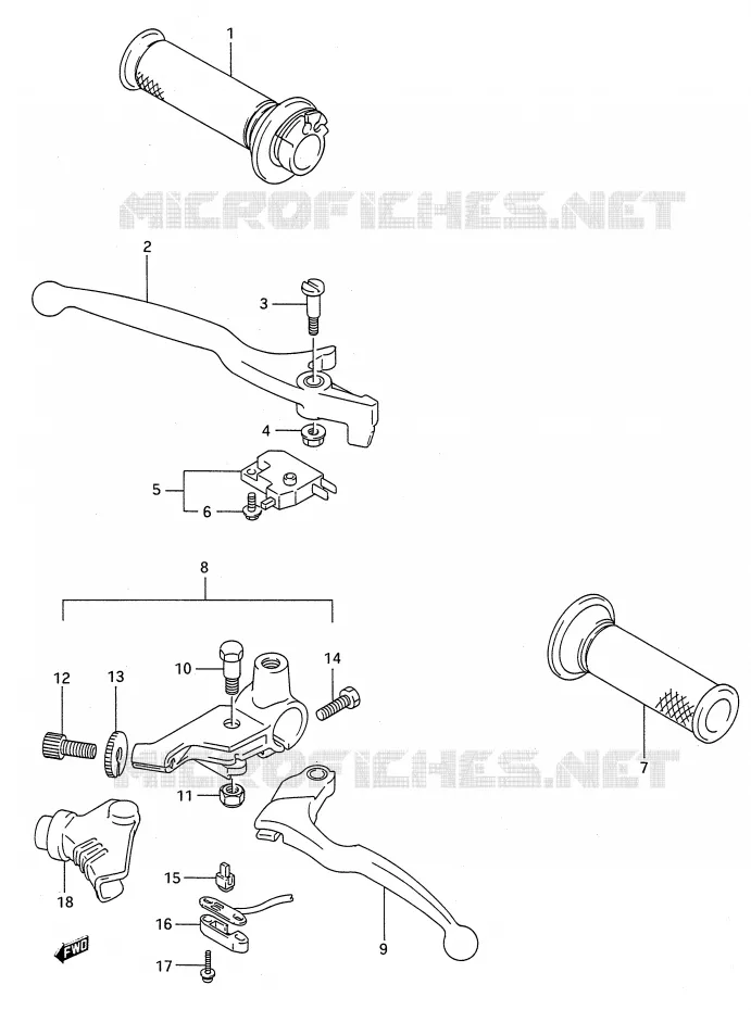 HANDGRIPS - LEVERS (MODELE K) Suzuki MOTO 500 GS-E 1993  GS500EP(E28)