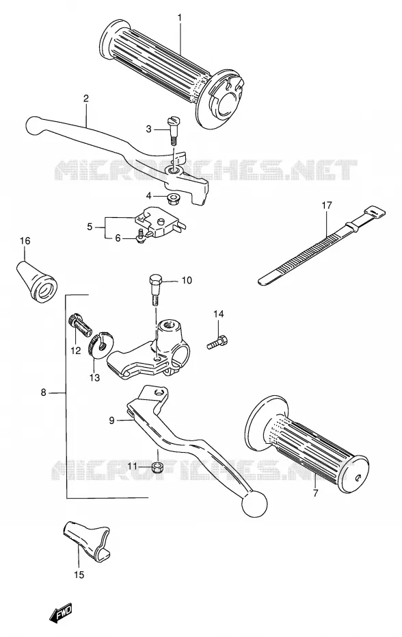 HANDGRIPS - LEVERS (MODELE T/W/X) Suzuki MOTO 250 GN 1996  GN250ET(E2)