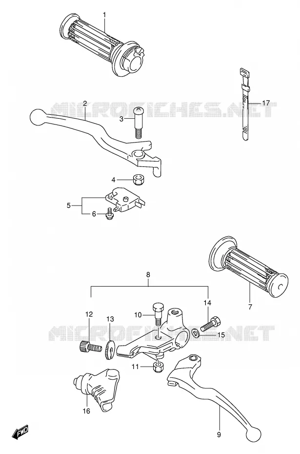 HANDGRIPS - LEVERS (MODELE Y) Suzuki MOTO 250 GN 2000  GN250EY(E2)