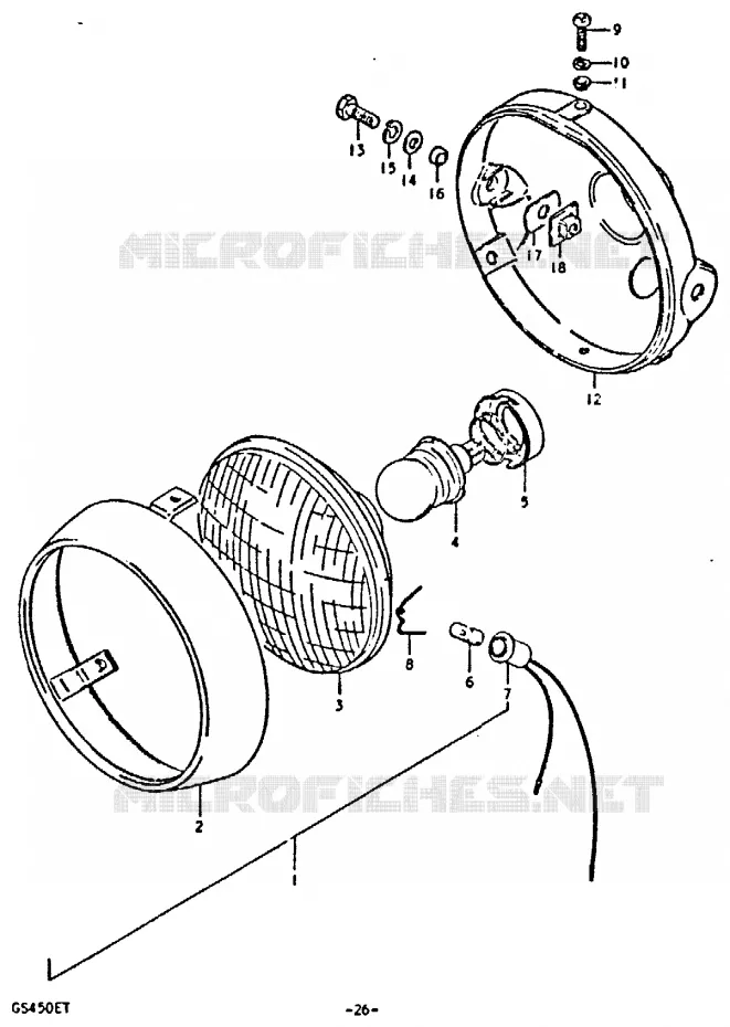 KOPLAMP (E17, E18, E21, E25, E26, E34, E39) Suzuki MOTO 450 GS 1996  GS450T(T)