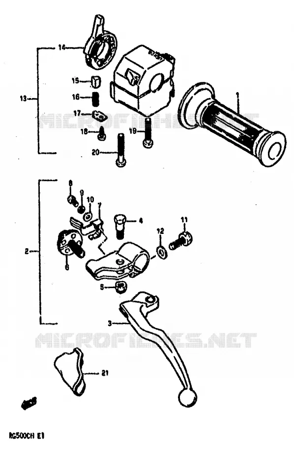 LINKER HANDGREEP (MODELE H) Suzuki MOTO 500 RG 1986  RG500G(E1)