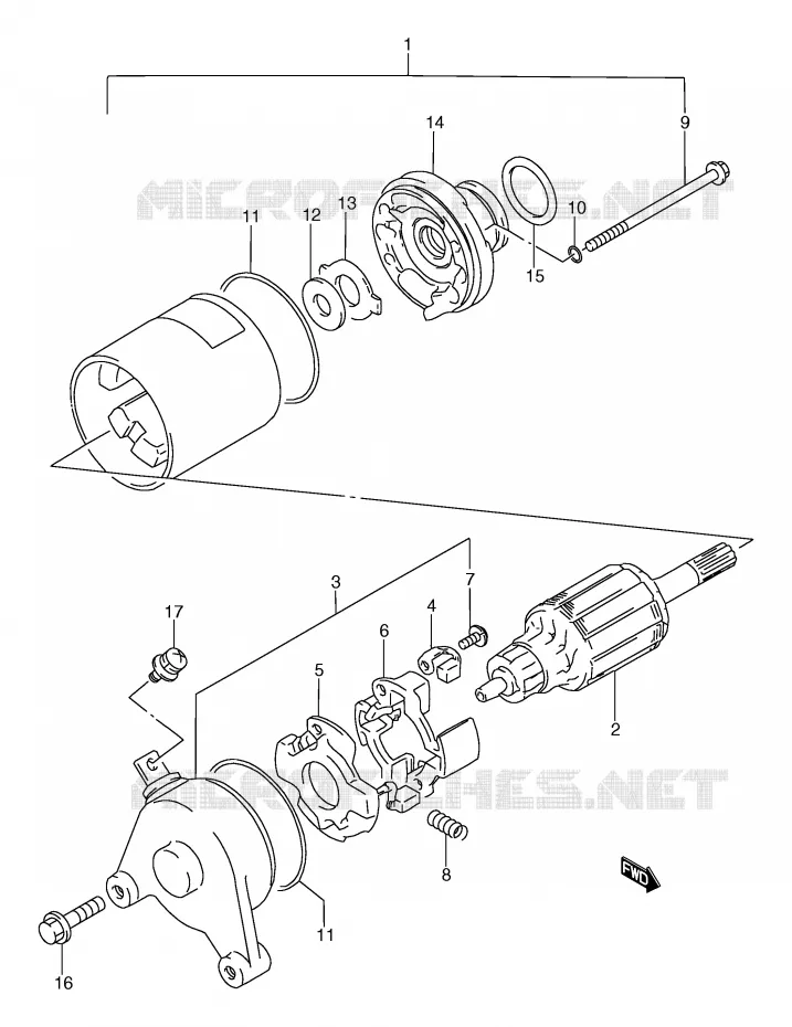 STARTMOTOR (GS125ESX/ESY,GS125X,GS125SX/SY,GS125SUX/SUY) Suzuki MOTO 125 GS 2000  GS125ESY(E71)