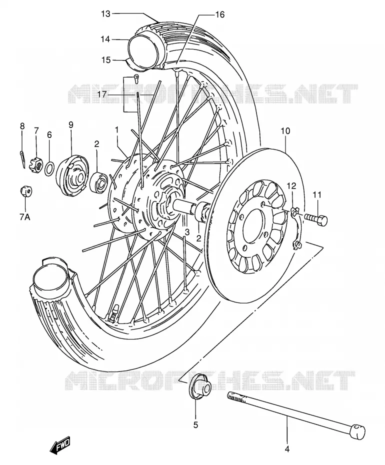 VOORWIEL (GN125Z/D/K/M/R) Suzuki MOTO 125 GN 1991  GN125M(E1)