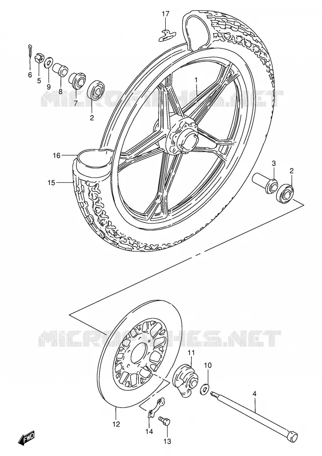 VOORWIEL (GN250EM/ER) Suzuki MOTO 250 GN 1990  GN250L(E2)