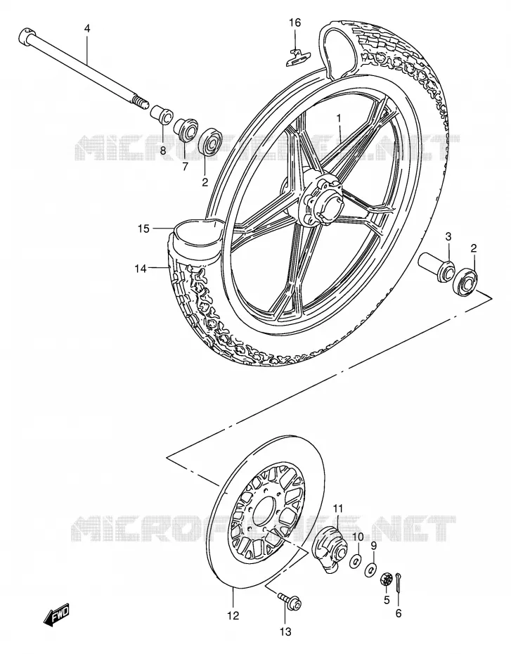 VOORWIEL (GN250ET/EW/EX/EY) Suzuki MOTO 250 GN 1996  GN250T(E2)