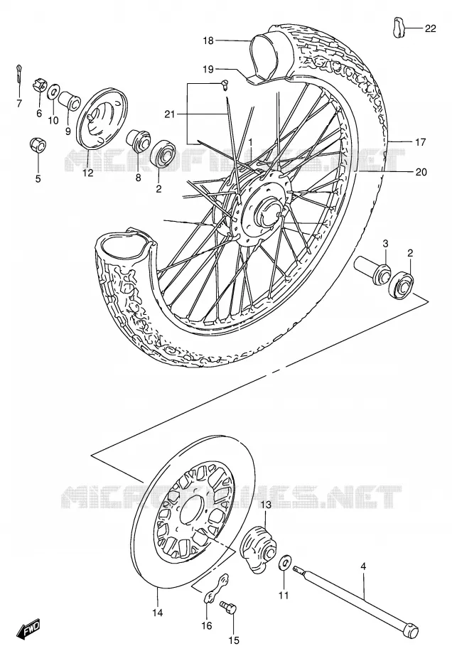 VOORWIEL (GN250F/J/K/L/M/N/P/R) Suzuki MOTO 250 GN 1991  GN250EM(E2)