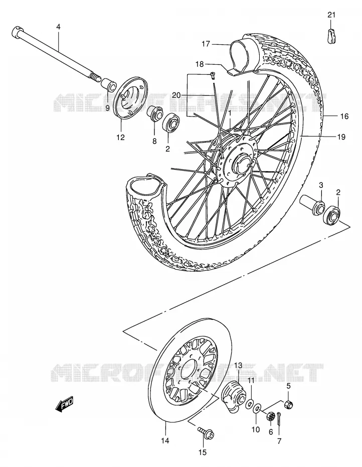 VOORWIEL (GN250T/W/X/Y) Suzuki MOTO 250 GN 1999  GN250X(E2)