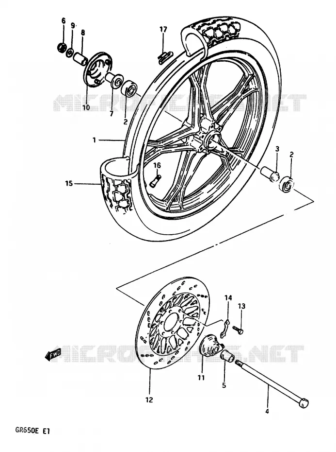 VOORWIEL (GR65XD/E) Suzuki MOTO 650 TEMPTER 1983  GR650D(D/E)
