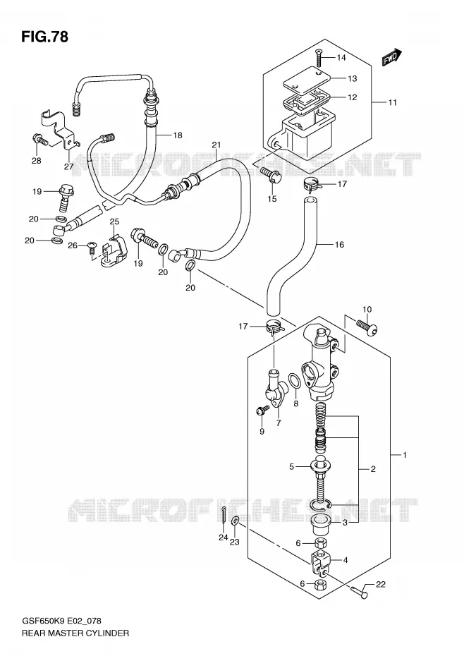ACHTER hoofdremcilinder (GSF650AK9/SAK9/UAK9/SUAK9/AL0/SAL0/UAL0/SUAL0) Suzuki MOTO 650 BANDIT 2009  GSF650SK9(E2)